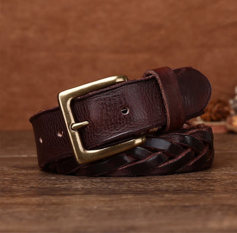 Braided Handwoven Without Hole Leather Belt - Image 8