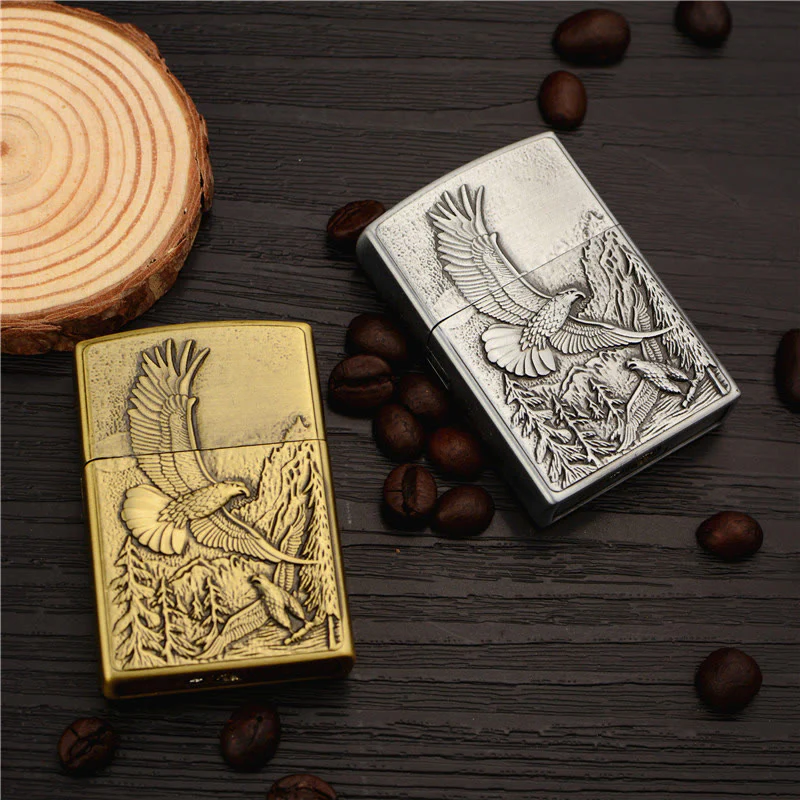 Brass Retro Eagle Relief Butane Lighter - Image 3