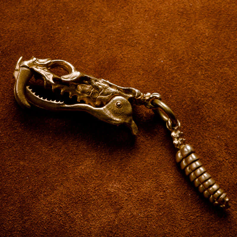 Brass Viper Skull Rattlesnake Tail Keychain - Image 2
