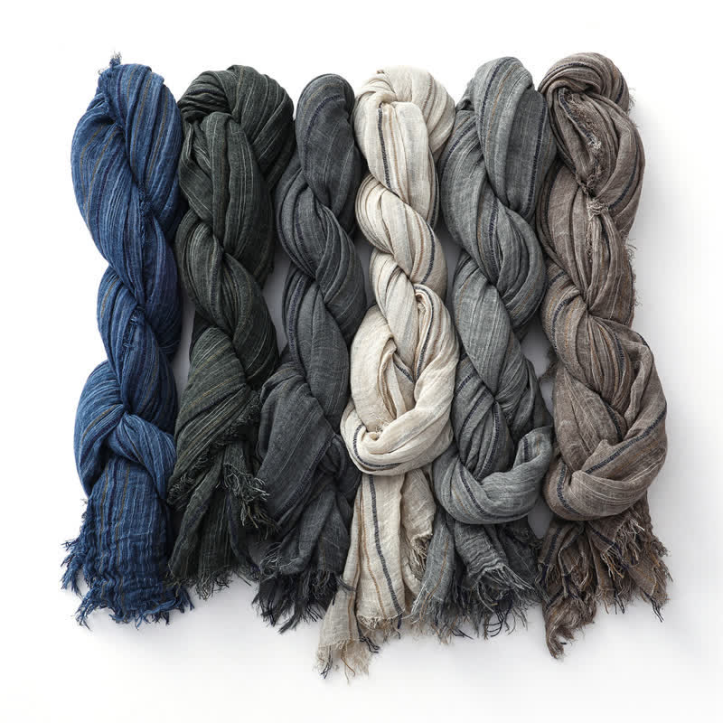 Breathable Tie-Dyed Decorative Striped Cotton Linen Scarf - Image 2