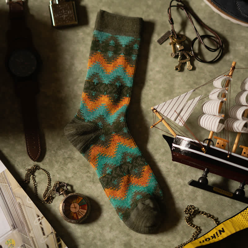 Bright Tribal Wave Pattern Cotton Crew Socks - Image 10
