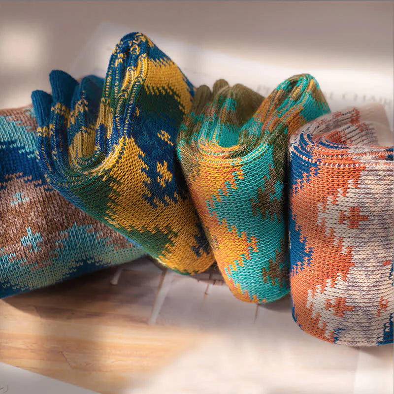 Bright Tribal Wave Pattern Cotton Crew Socks - Image 8