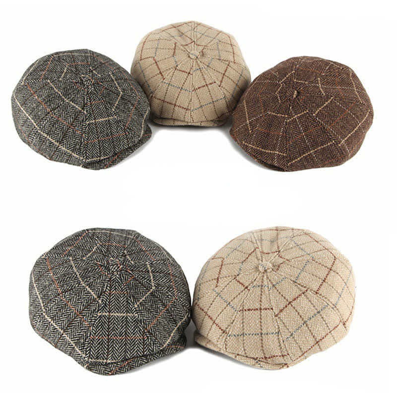 British Plaid Octagonal Cabbie Beret Cap - Image 2