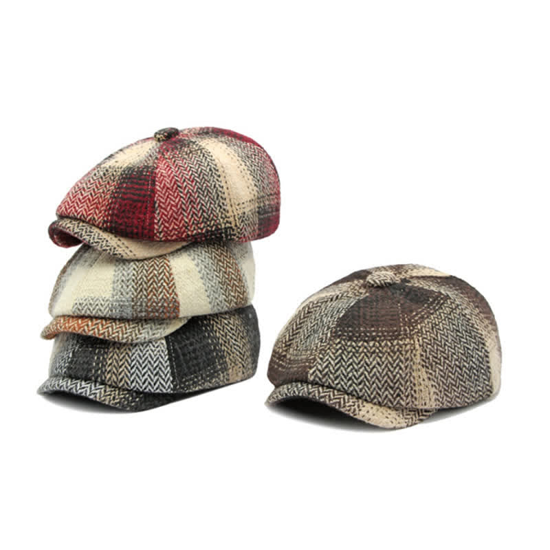 British Style Striped Herringbone Newsboy Beret Hat - Image 2