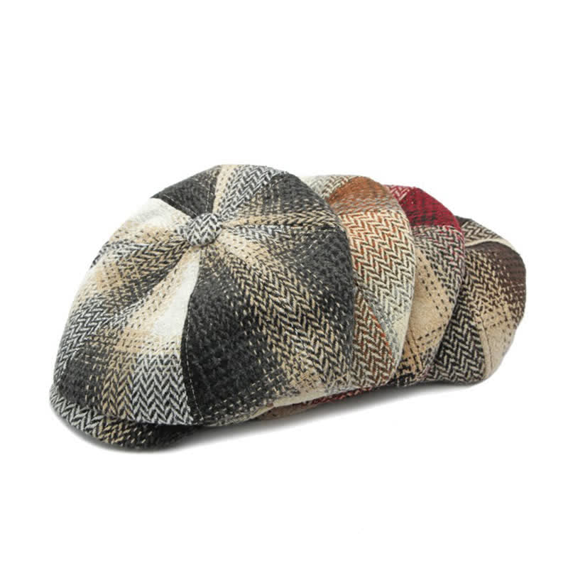 British Style Striped Herringbone Newsboy Beret Hat - Image 3