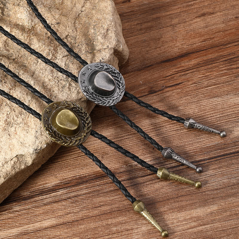 Bronze Charm Cowboy Hat Pendant Bolo Tie - Image 2