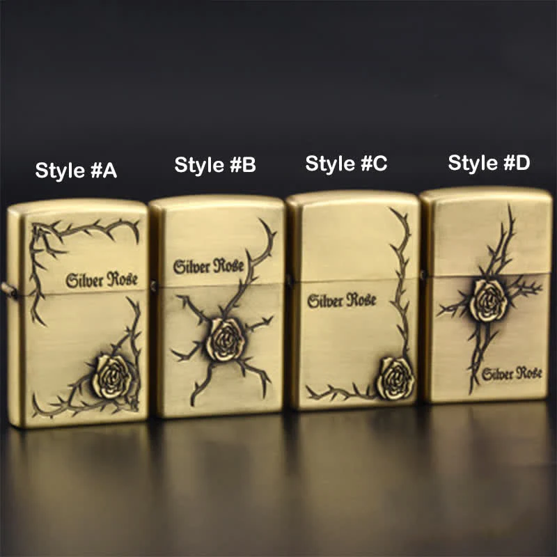 Bronze Embossed Roses Refillable Kerosene Lighter - Image 3
