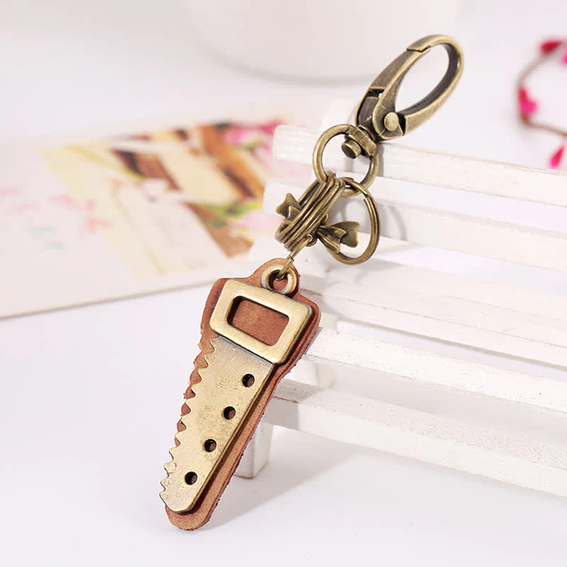Bronze Saw Creative Bow Knot Leather Keychain - Image 3