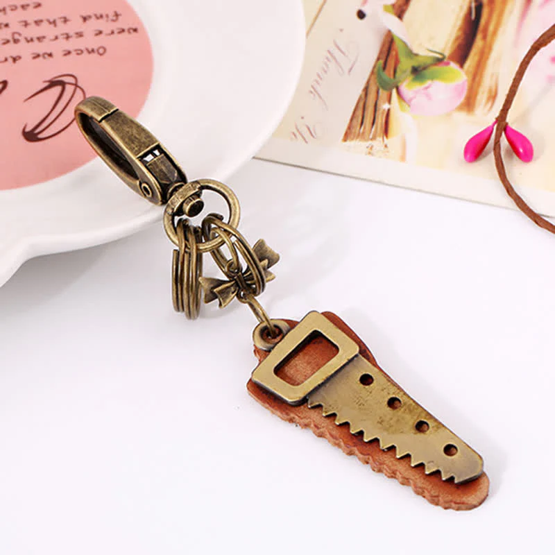 Bronze Saw Creative Bow Knot Leather Keychain - Image 4