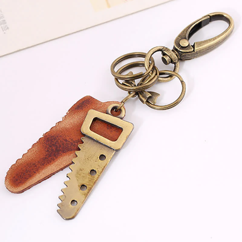 Bronze Saw Creative Bow Knot Leather Keychain - Image 5