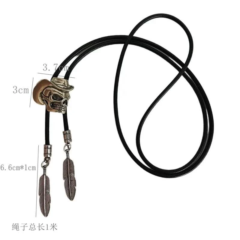 Bronze Skull With Cowboy Hat Bolo Tie - Image 6