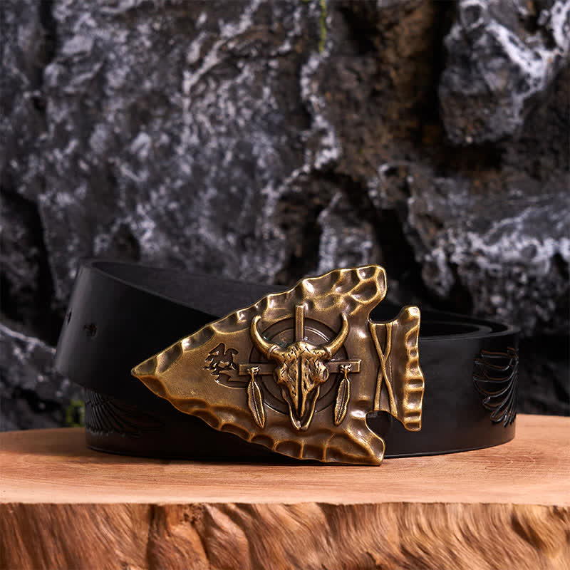 Bronze Triangle DIY Arrowhead Shaped Bull Buckle Leather Belt - Image 3