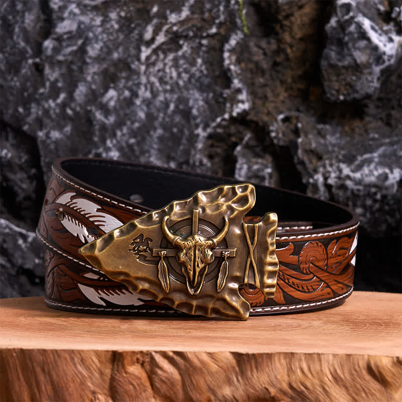 Bronze Triangle DIY Arrowhead Shaped Bull Buckle Leather Belt - Image 8