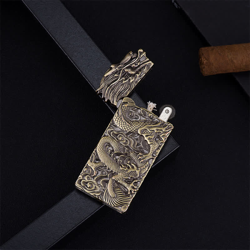 Bronze Vintage Carving Dragon Refillable Kerosene Lighter - Image 2