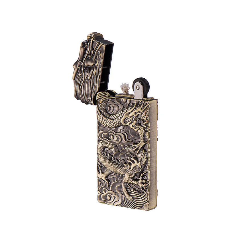 Bronze Vintage Carving Dragon Refillable Kerosene Lighter - Image 4