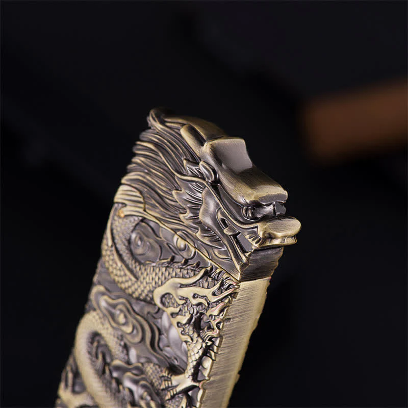 Bronze Vintage Carving Dragon Refillable Kerosene Lighter - Image 6