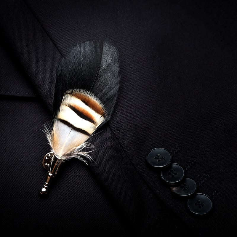 Brown & Black Swan Feather Bow Tie with Lapel Pin - Image 3