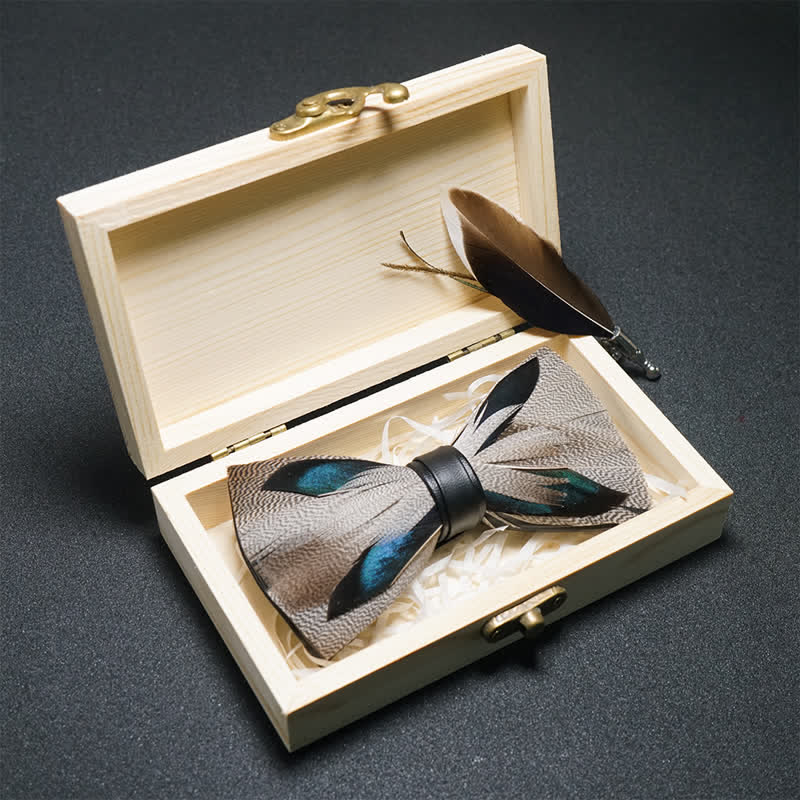 Brown & Blue Peacock Feather Bow Tie with Lapel Pin - Image 2