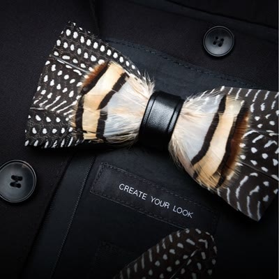 Brown Carbon Dot Wild Feather Bow Tie with Lapel Pin - Image 2