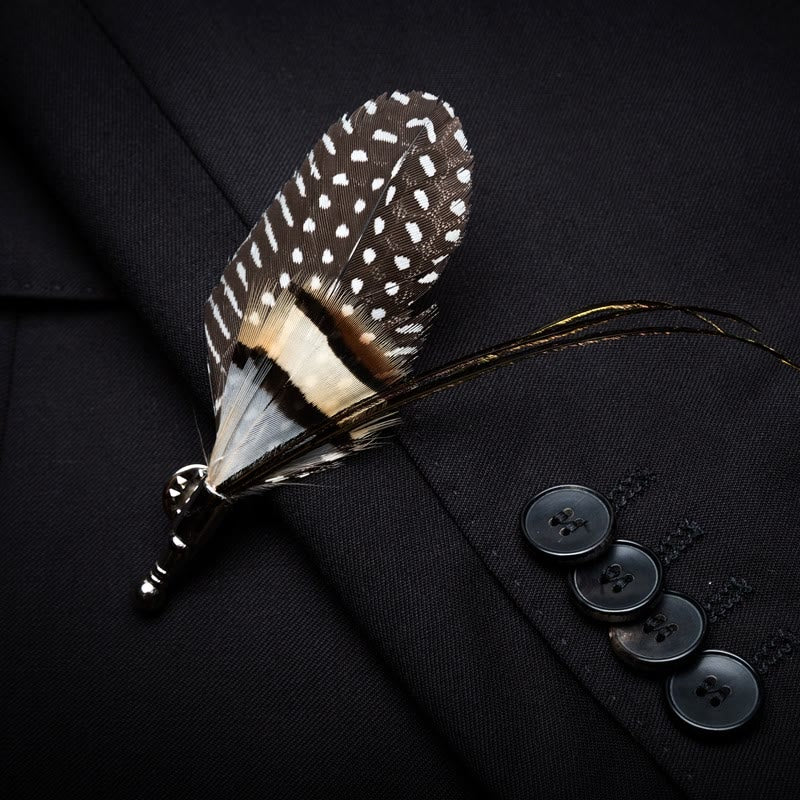 Brown Carbon Dot Wild Feather Bow Tie with Lapel Pin - Image 3