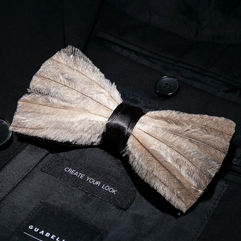 Brown & Gray Peace Feather Bow Tie with Lapel Pin - Image 2