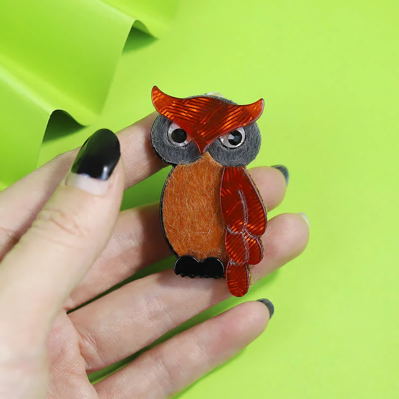 Brown Night Owl Cartoon Bird Handmade Acrylic Brooch - Image 3