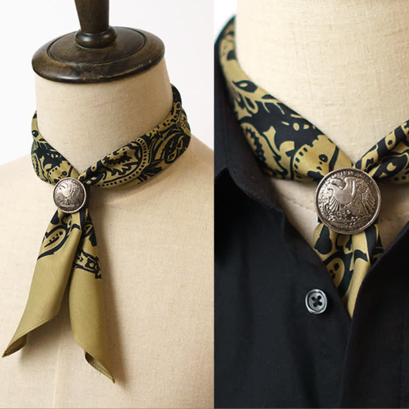Retro Paisley Pattern Square Scarf with Scarf Buckle - Image 8