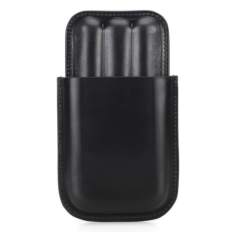 Brown Portable Cigar Humidor Leather Cigar Case (for Three Cigars) - Image 12