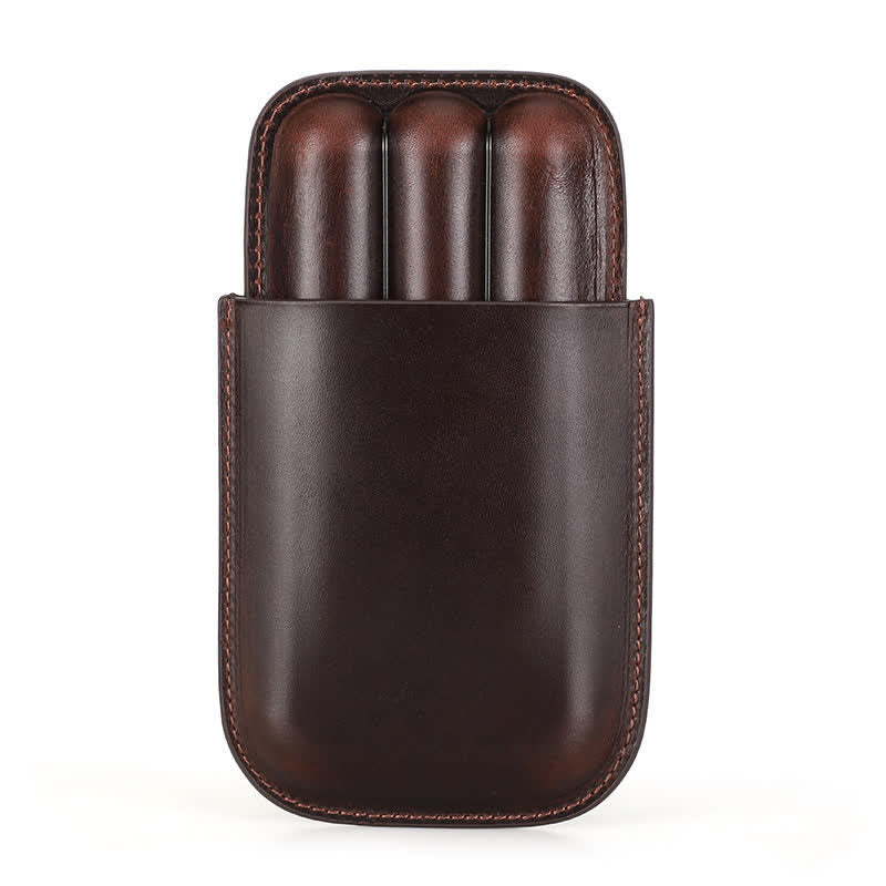 Brown Portable Cigar Humidor Leather Cigar Case (for Three Cigars) - Image 3
