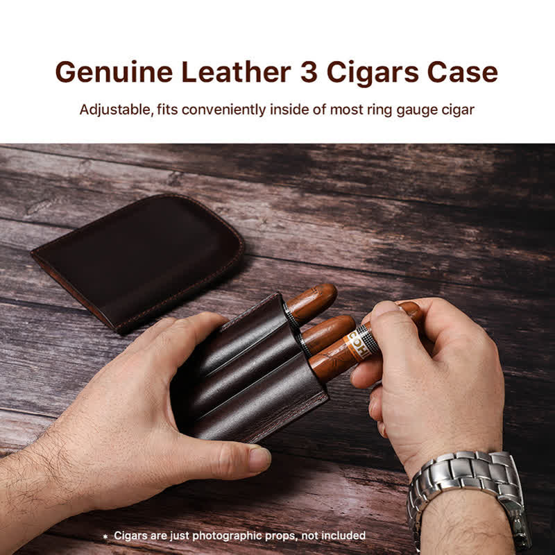 Brown Portable Cigar Humidor Leather Cigar Case (for Three Cigars) - Image 4