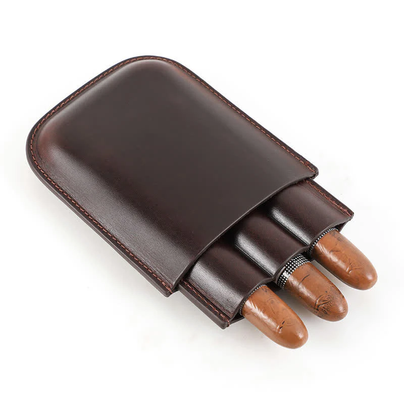Brown Portable Cigar Humidor Leather Cigar Case (for Three Cigars) - Image 7