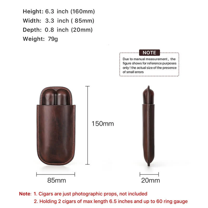 Brown Portable Cigar Humidor Leather Cigar Case (for Two Cigars) - Image 10