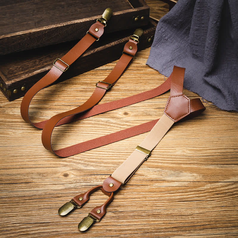 Brown Retro Style Elastic Adjustable Leather Suspenders - Image 3