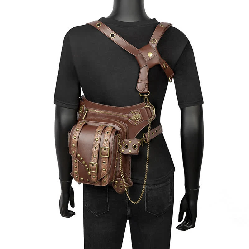 Brown Rock Motorcycle Chain Shoulder Waist Leg Bag - Image 10