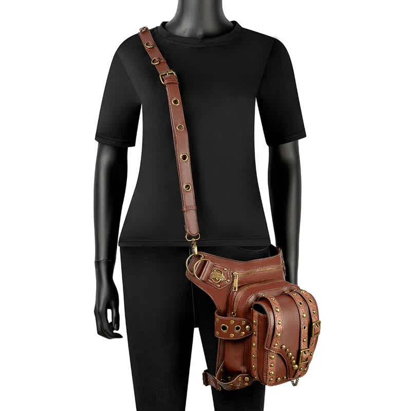 Brown Rock Motorcycle Chain Shoulder Waist Leg Bag - Image 11