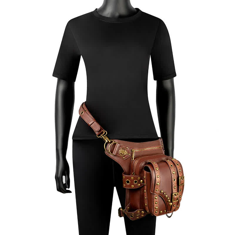Brown Rock Motorcycle Chain Shoulder Waist Leg Bag - Image 12