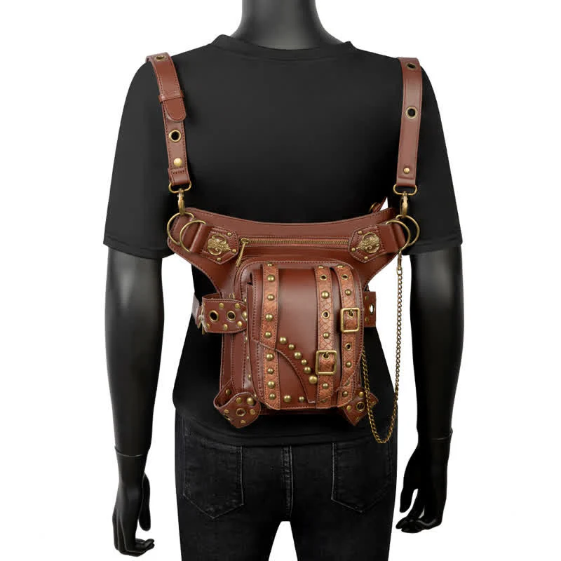 Brown Rock Motorcycle Chain Shoulder Waist Leg Bag - Image 13
