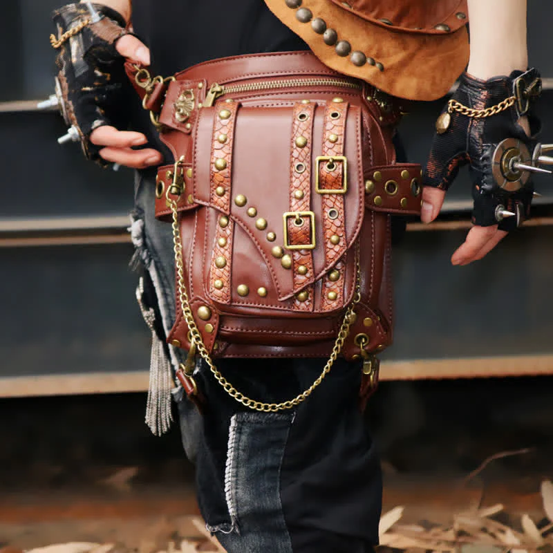 Brown Rock Motorcycle Chain Shoulder Waist Leg Bag - Image 3