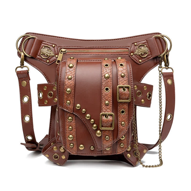 Brown Rock Motorcycle Chain Shoulder Waist Leg Bag - Image 4