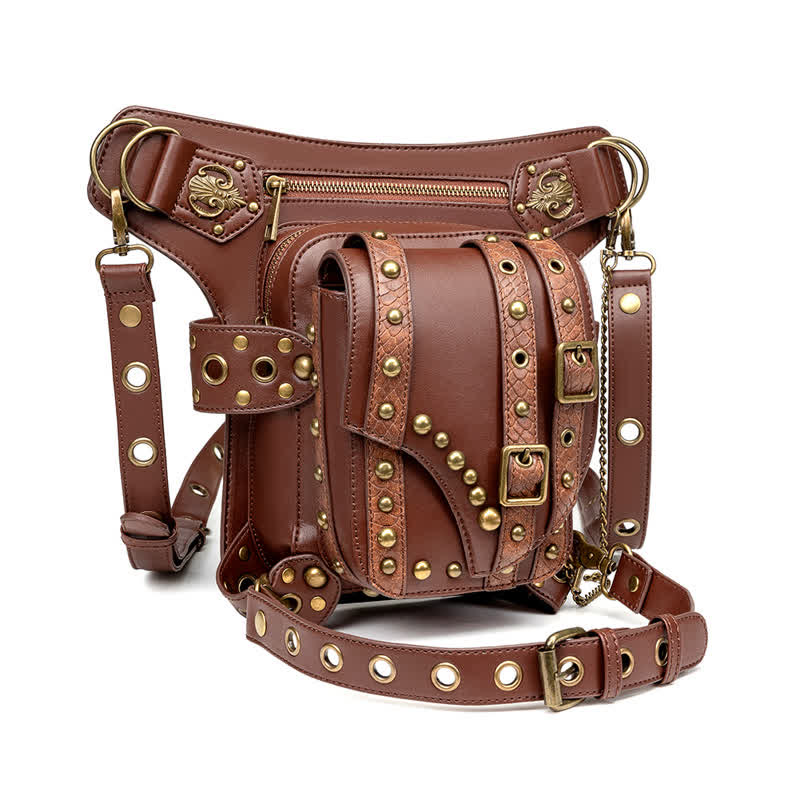 Brown Rock Motorcycle Chain Shoulder Waist Leg Bag - Image 8