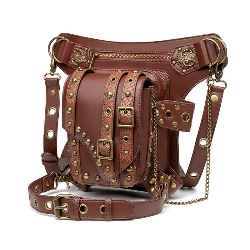 Brown Rock Motorcycle Chain Shoulder Waist Leg Bag - Image 9