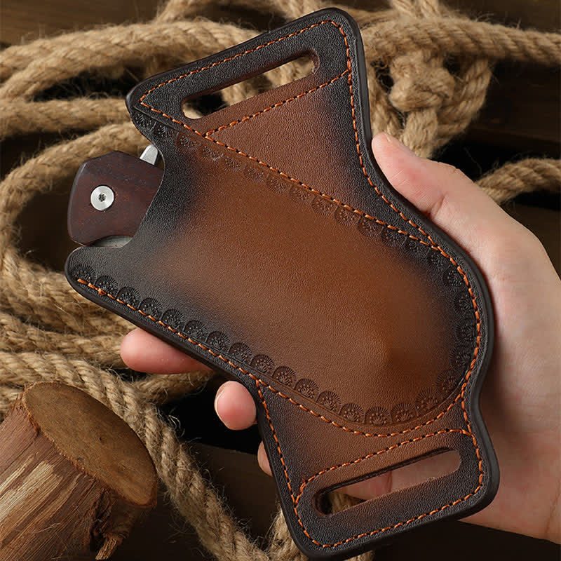 Brown Tool Carrier Folding Knife Sheath Leather Belt Bag - Image 5