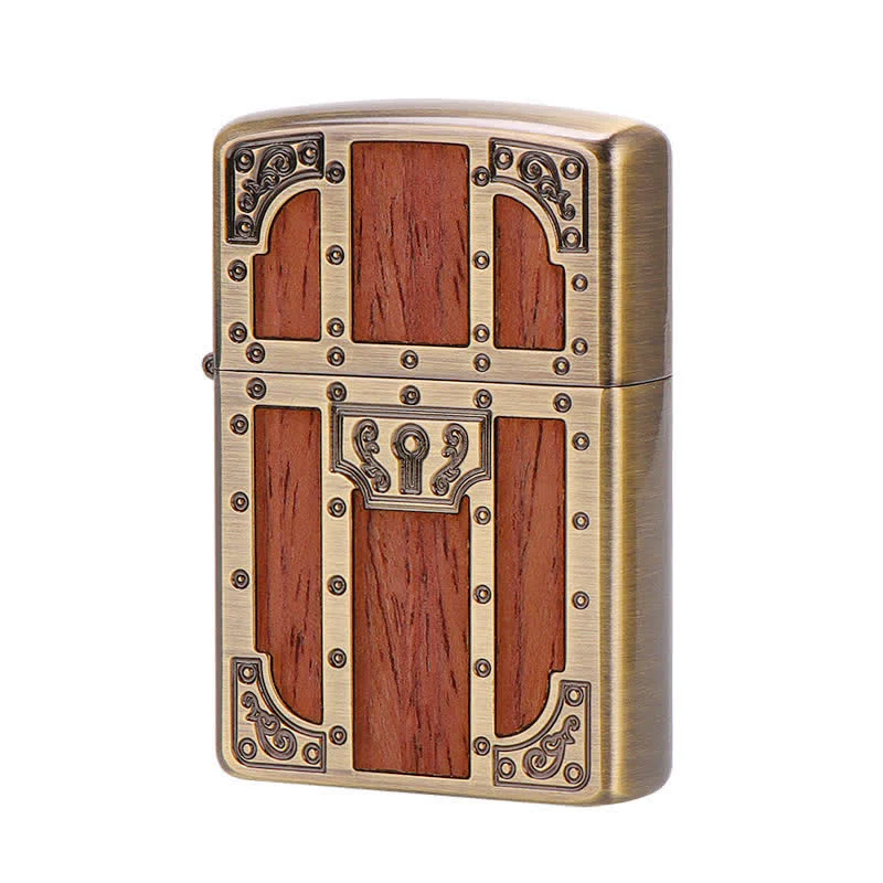 Brown Wood Ancient Door Brass Etching Refillable Kerosene Lighter - Image 6
