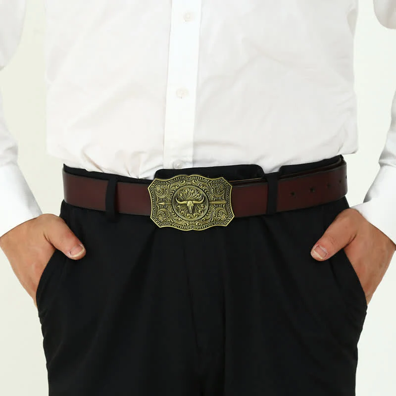 Men's DIY Long Horn Bull Arrow Buckle Leather Belt - Image 6