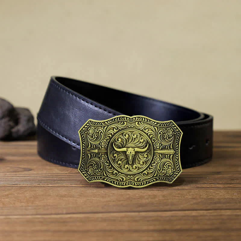 Men's DIY Long Horn Bull Arrow Buckle Leather Belt - Image 8