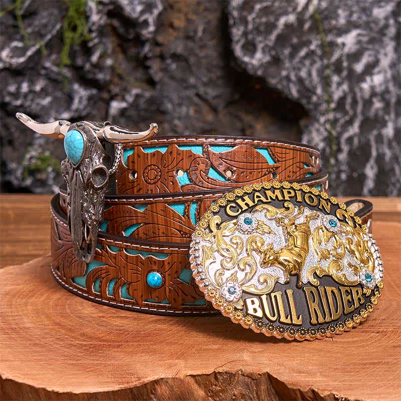 Bull Rider DIY Belt Buckle Turquoise Longhorn Bull Pendant Bundle Set