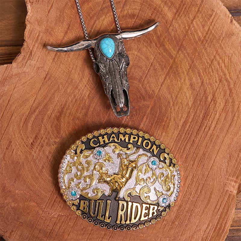 Bull Rider DIY Belt Buckle Turquoise Longhorn Bull Pendant Bundle Set - Image 2