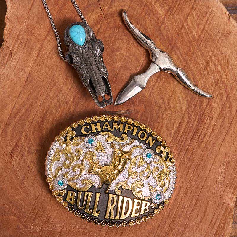 Bull Rider DIY Belt Buckle Turquoise Longhorn Bull Pendant Bundle Set - Image 3