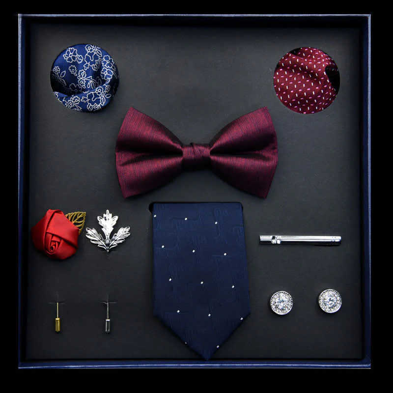8Pcs Burgundy&Blue Menswear Classic Business Bow Ties Gift Box