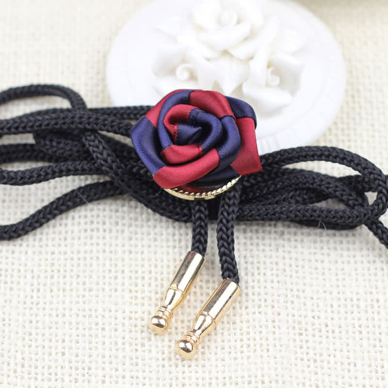 Burgundy & Navy Elegant Rose Pendant Bolo Tie - Image 2